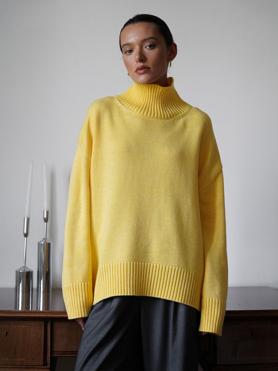 Knit Sweater Loose Slim Fit Solid Color Autumn Winter Women's Knitwear