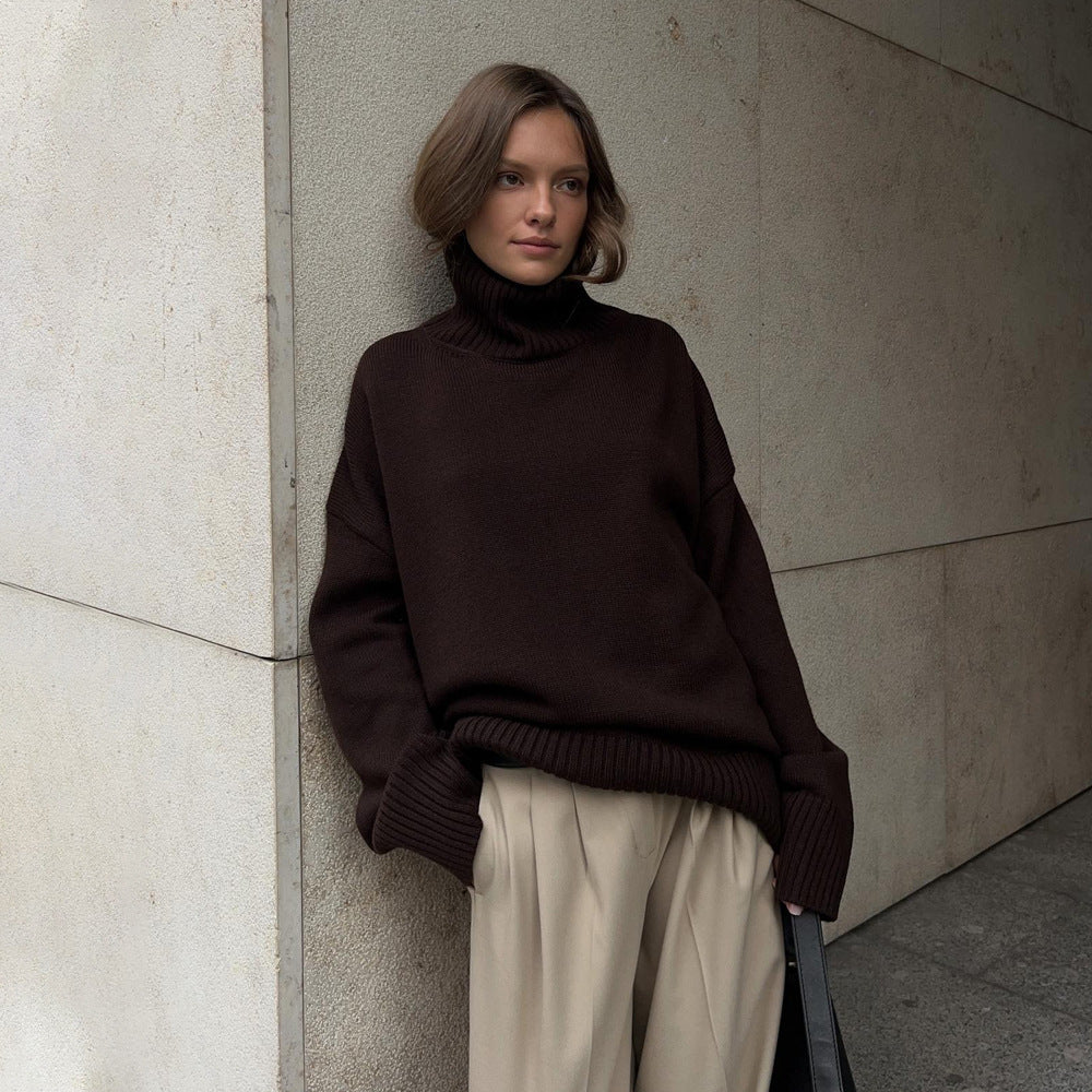 Knit Sweater Loose Slim Fit Solid Color Autumn Winter Women's Knitwear