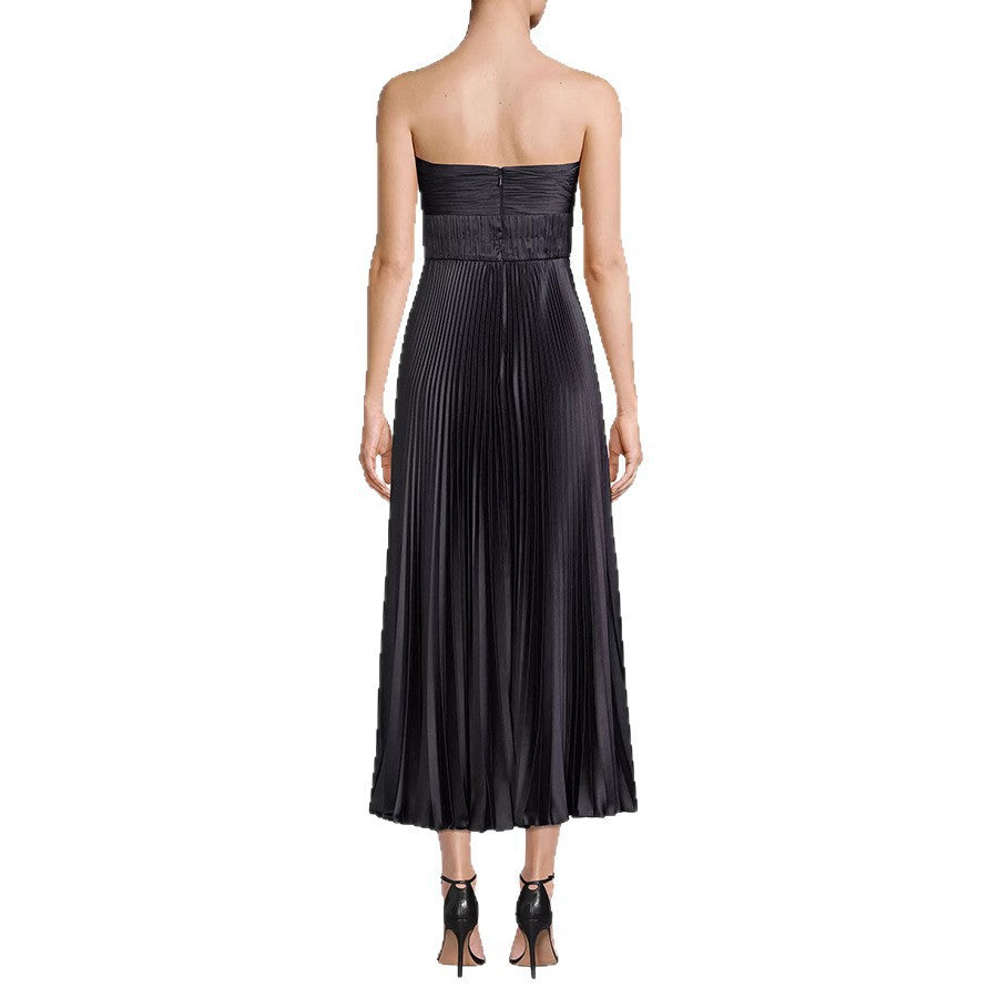 Pleated Wrap Chest Satin Dress INS Casual Vacation Zipper Dress