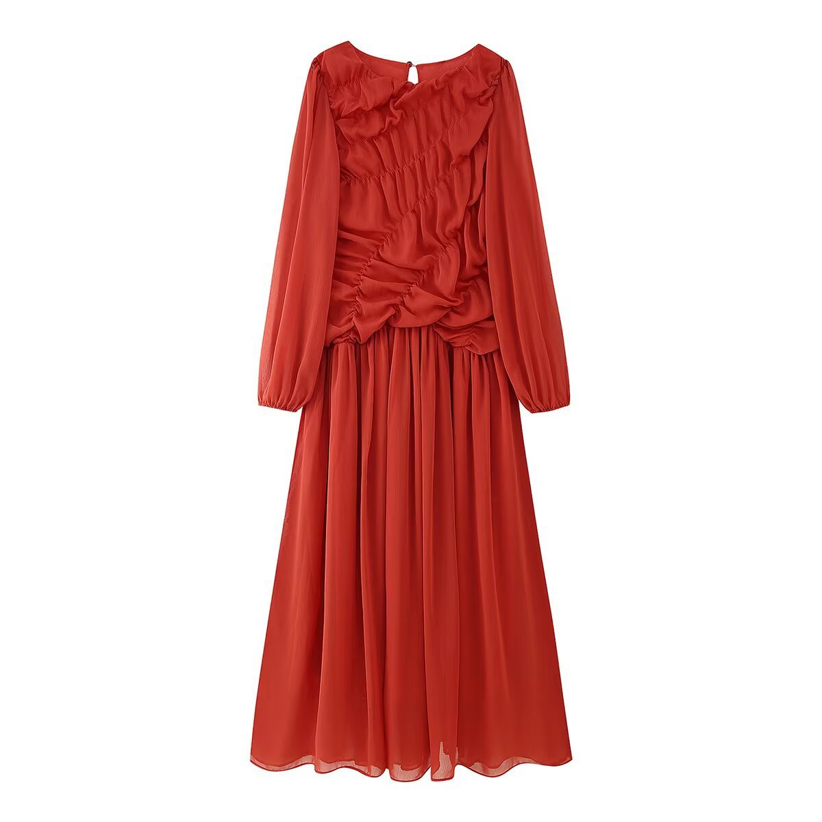 Strapless collar long sleeved pleated waist dress for women