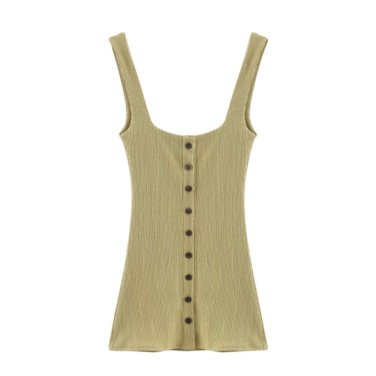 Fashionable slim button decoration texture knitted top+flared pants set