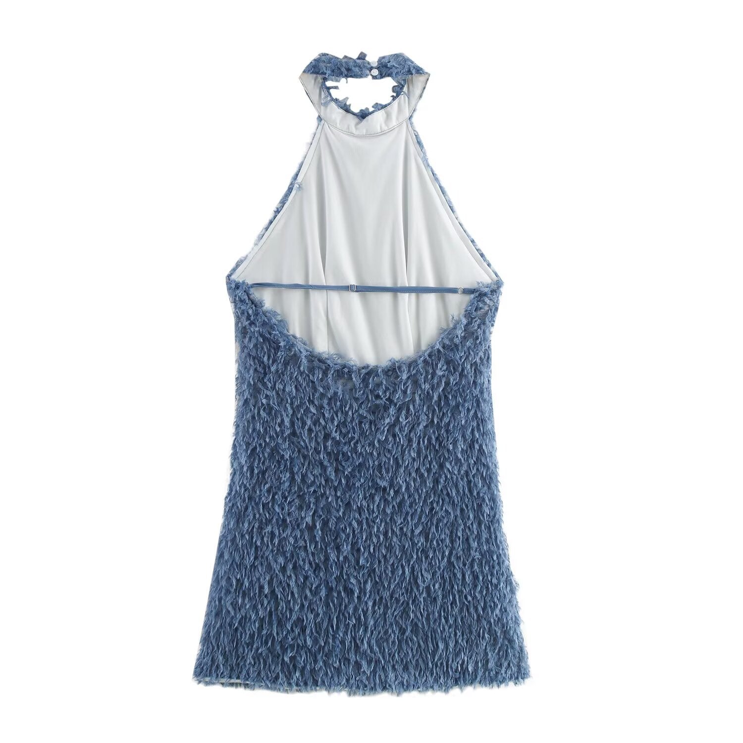 Neck collar sleeveless backless waist cinched short skirt dress for women