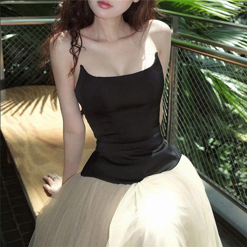 slim fit strapless sleeveless waist cinched dress for women