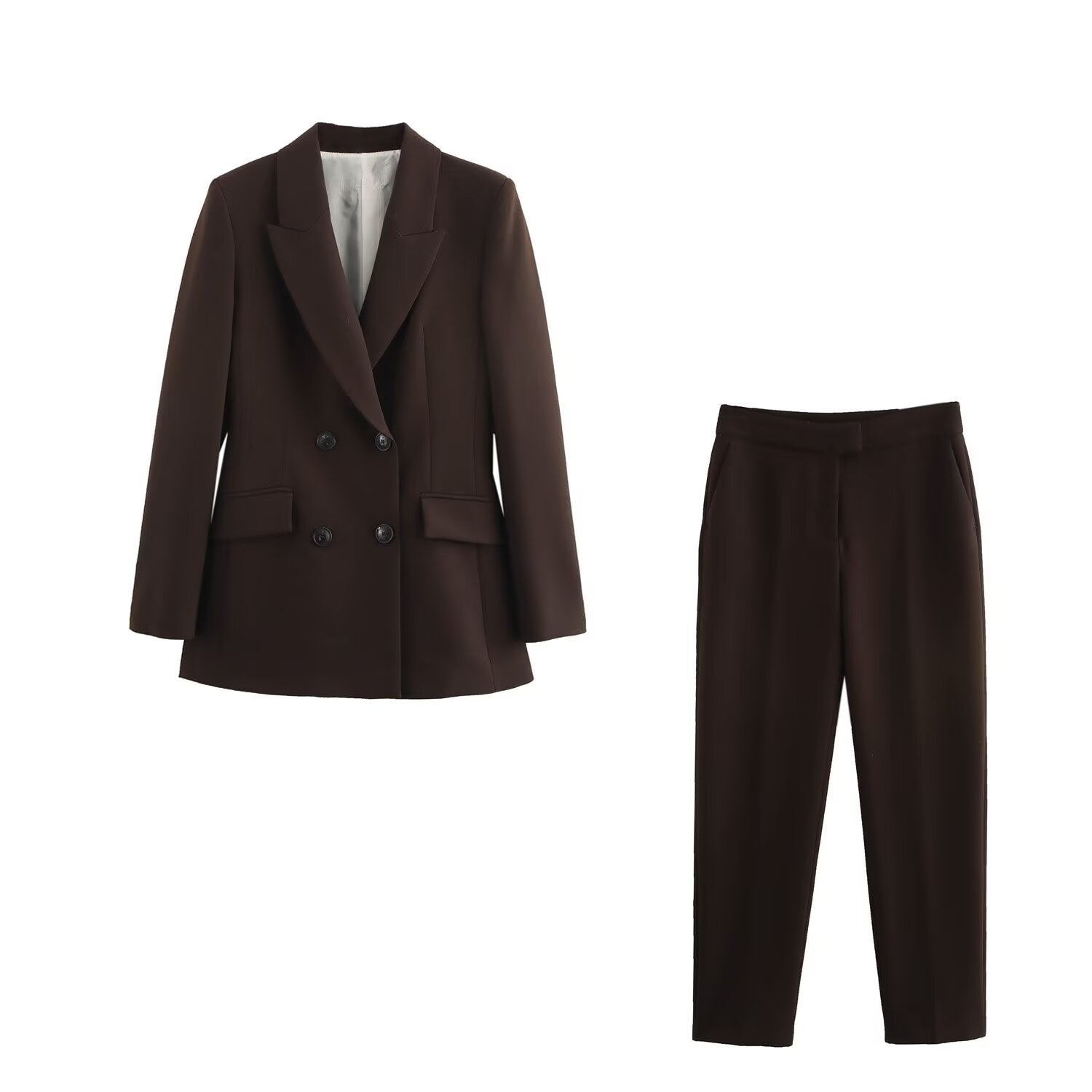 Fashionable double breasted suit jacket high waisted slim fit pants set