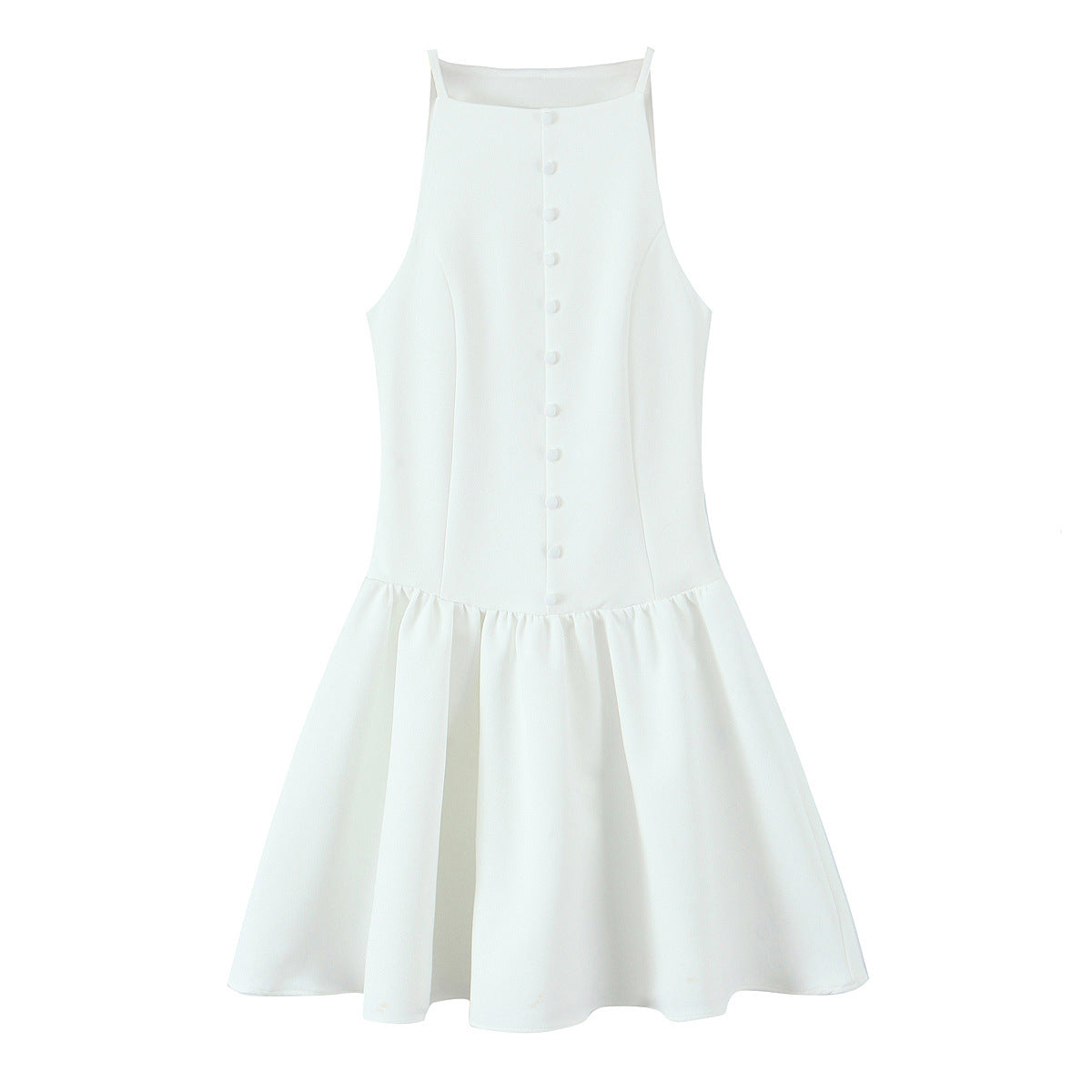 Hooded straight neck sleeveless button up short dress
