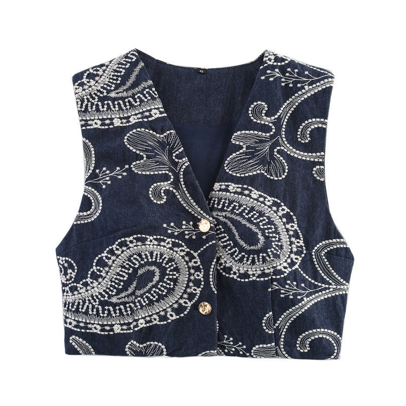 Summer New  Style Women's Fashion Casual Tank Top Embroidered Shorts