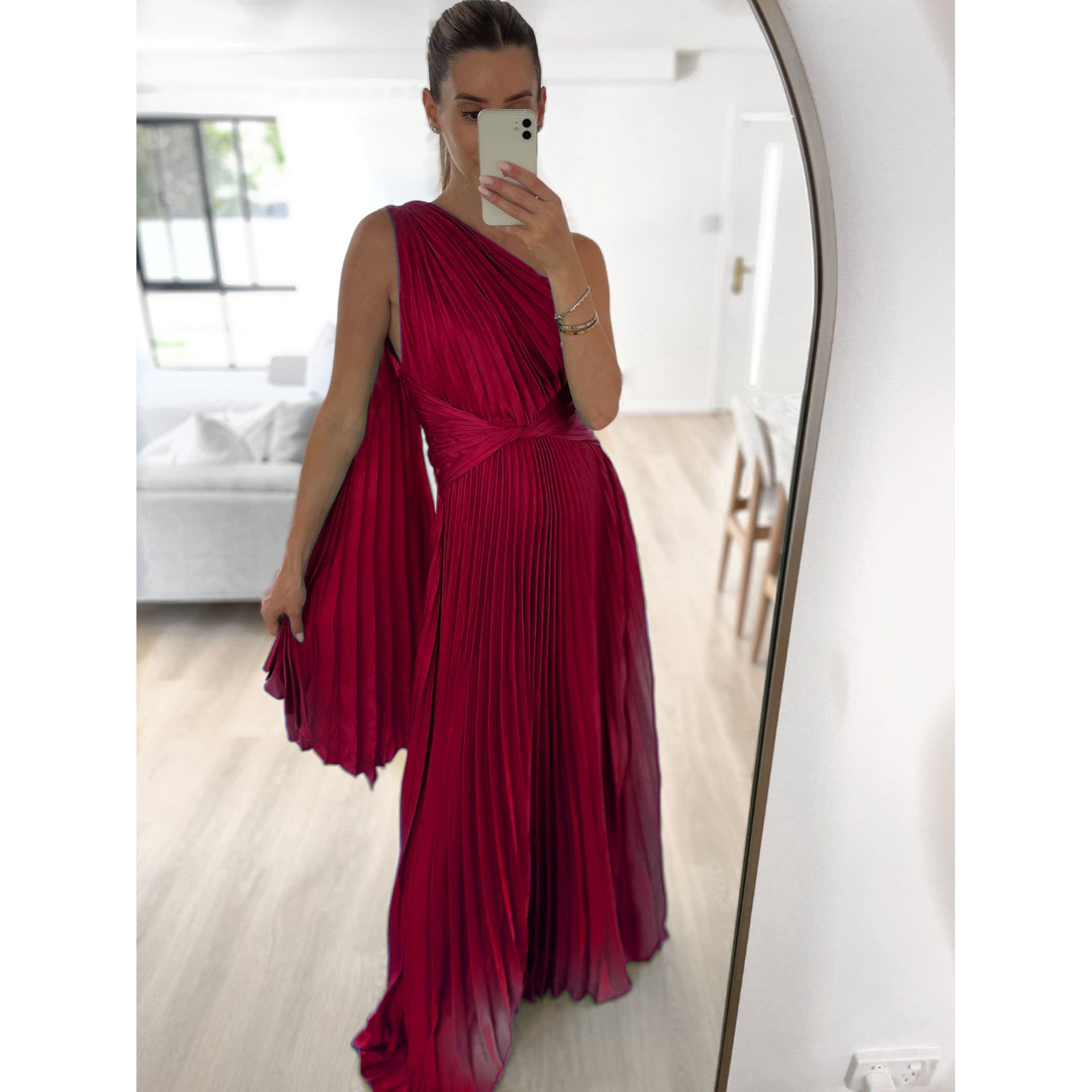 Off-the-Shoulder Pleated Casual Dress