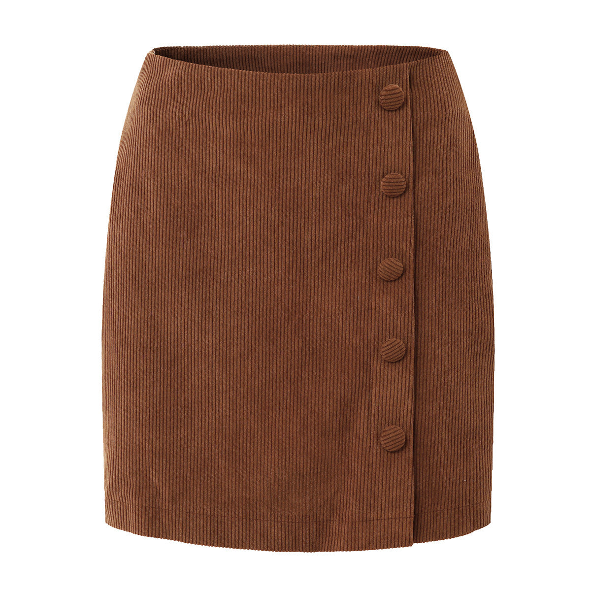 Solid Color  Button Zipper Short Skirt High Waist Fitted Pencil Skirt