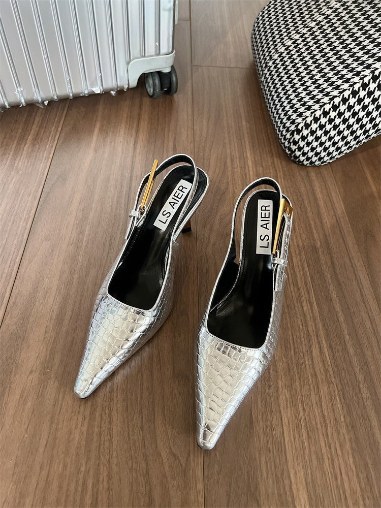 Fashionable temperament European and American style denim leopard print shoes for women stiletto high heels for women