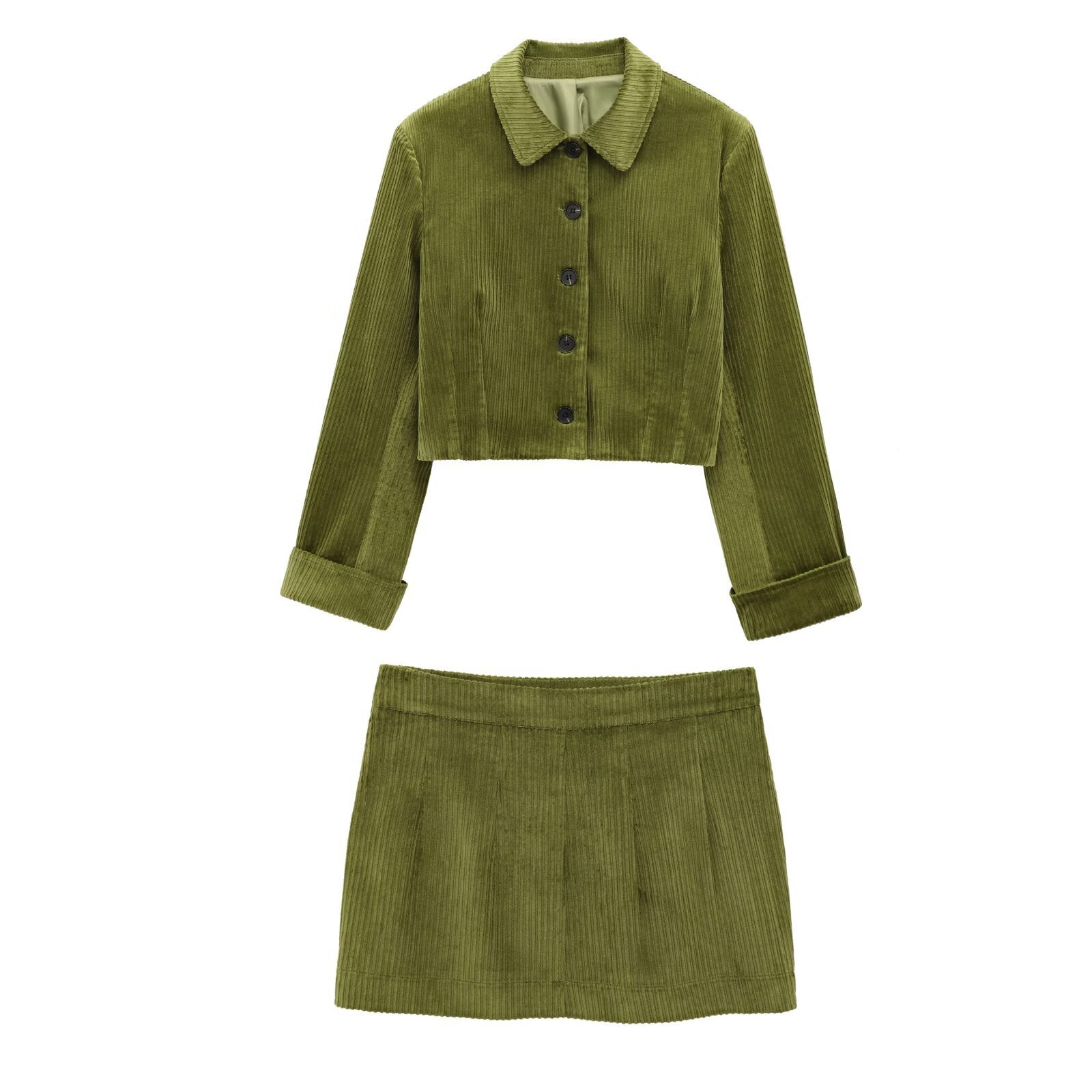 Summer European and American style new fashionable slim fitting corduroy jacket+short skirt set
