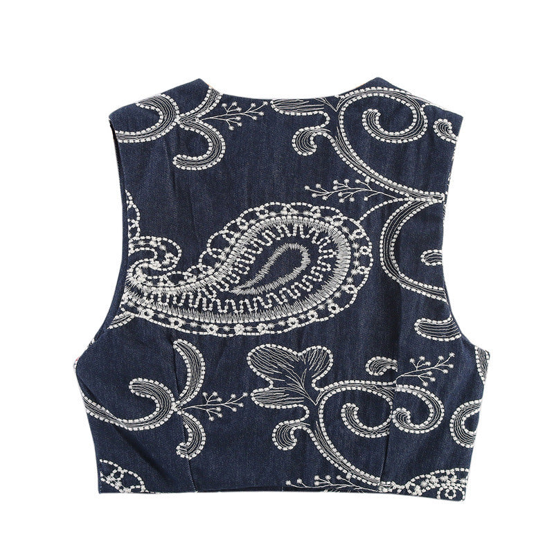 Summer New  Style Women's Fashion Casual Tank Top Embroidered Shorts