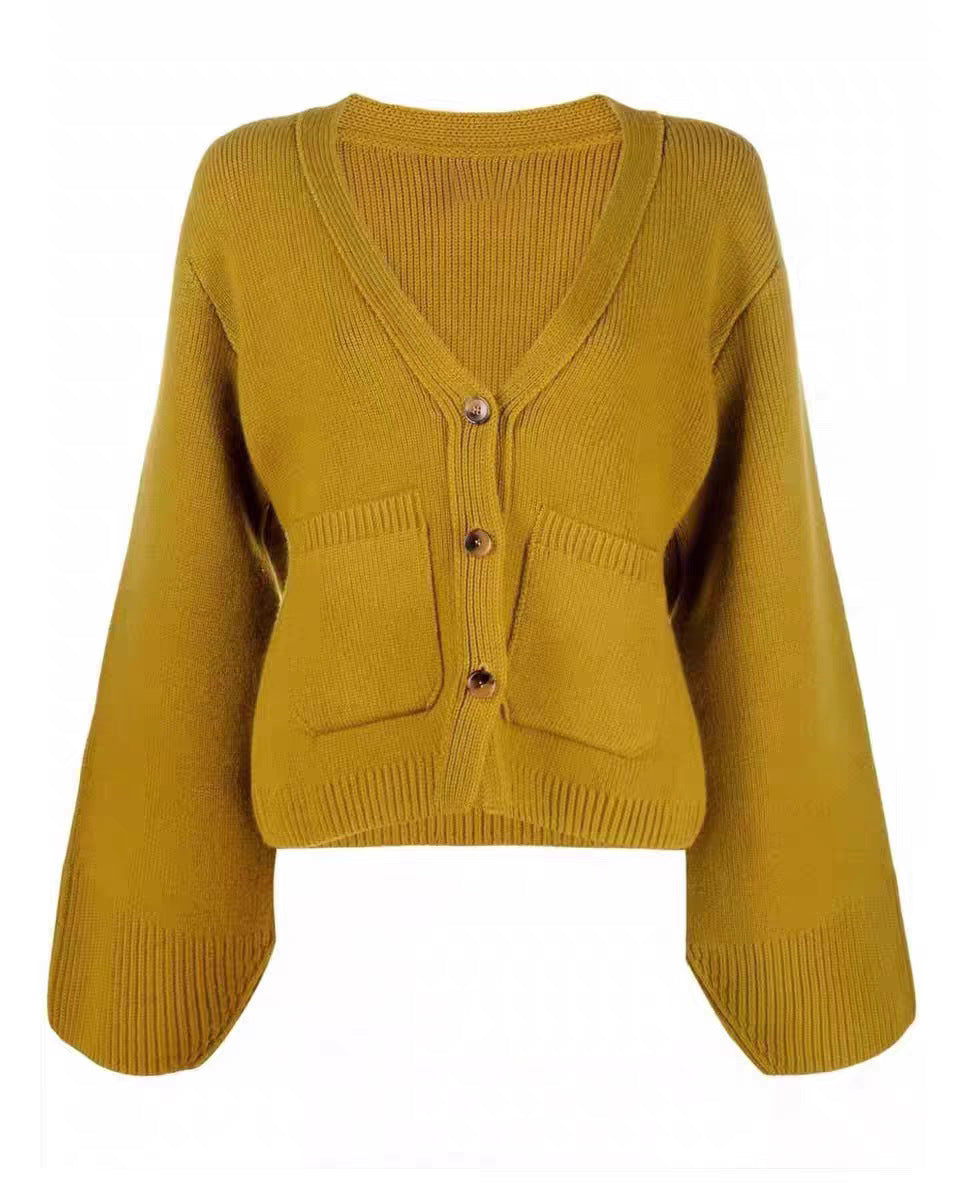 Casual Solid Color V-neck High Waist