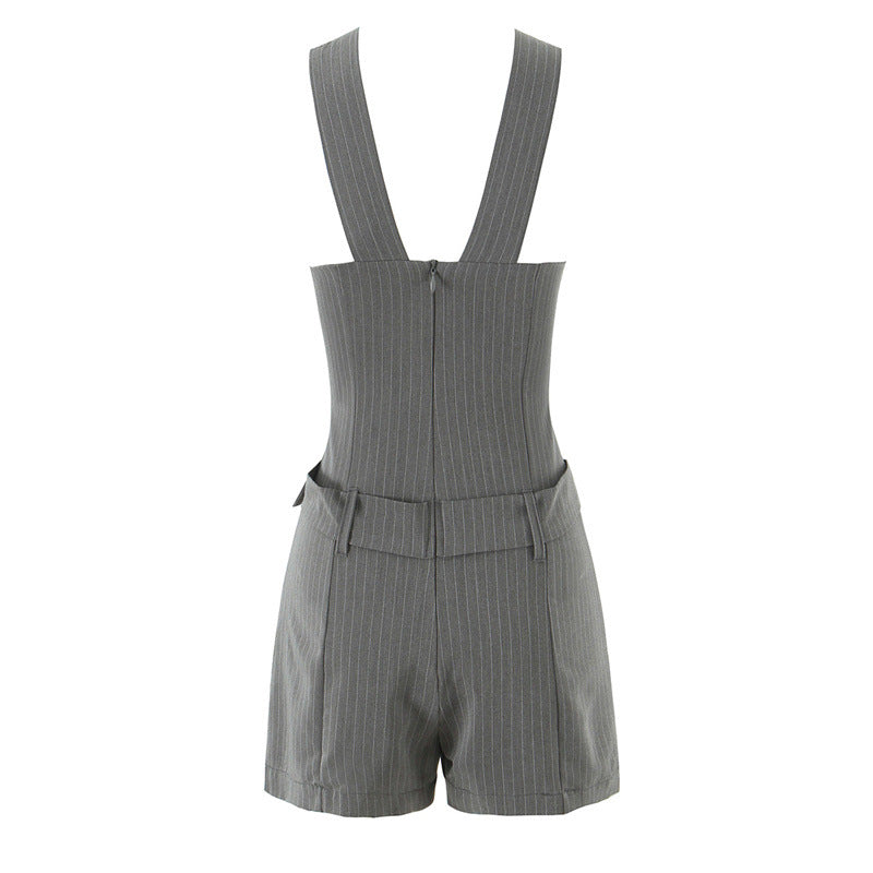 Strapless Striped Belted Jumpsuit Dress Style Fashion Women's Clothing
