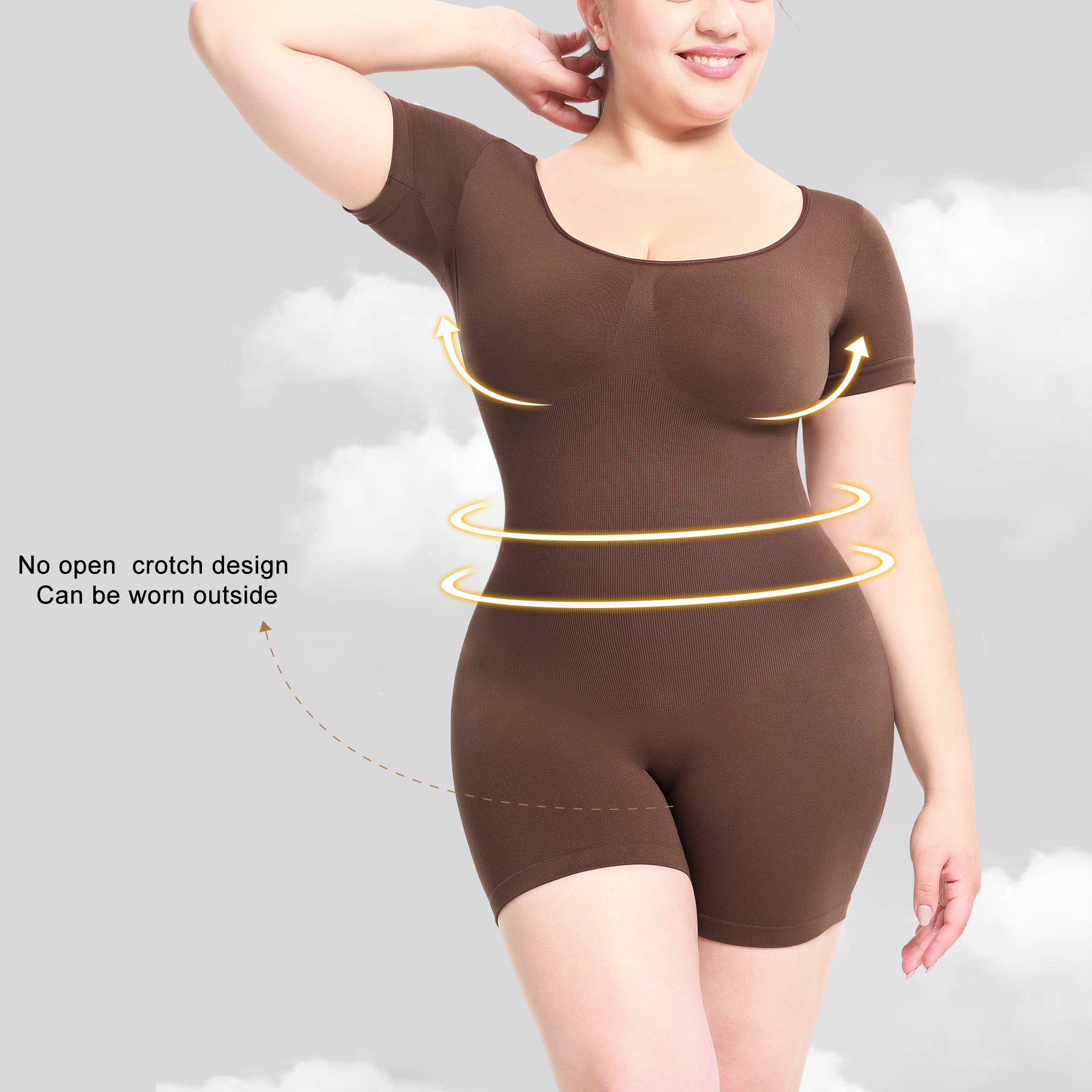 Waist-Cinching Bodysuit for Women Shapewear Short Sleeve Bodysuit with Butt-Lifting Effect