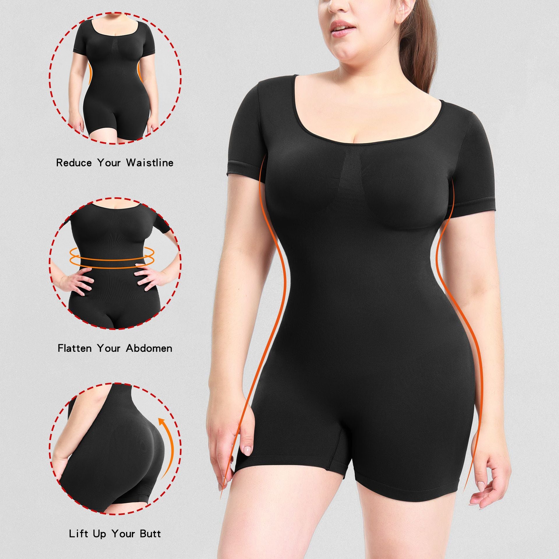 Waist-Cinching Bodysuit for Women Shapewear Short Sleeve Bodysuit with Butt-Lifting Effect