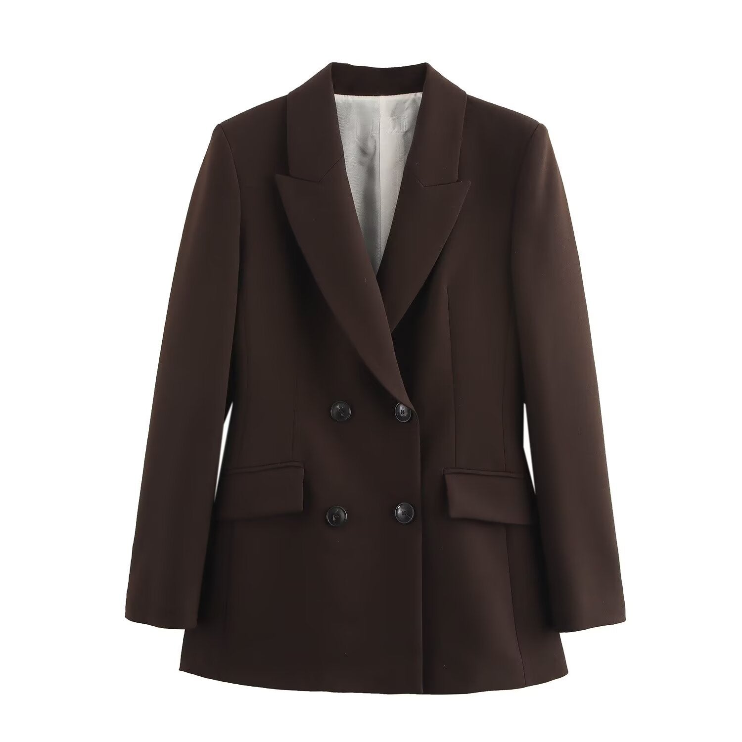 Fashionable double breasted suit jacket high waisted slim fit pants set