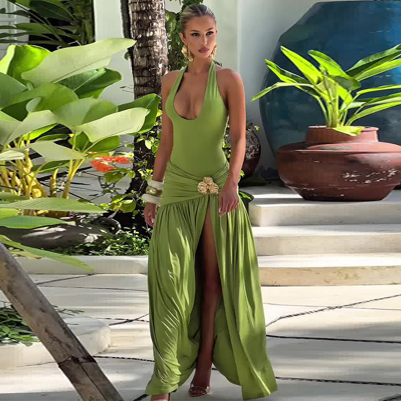 Chic Elegant Green Dress with Gold Accents