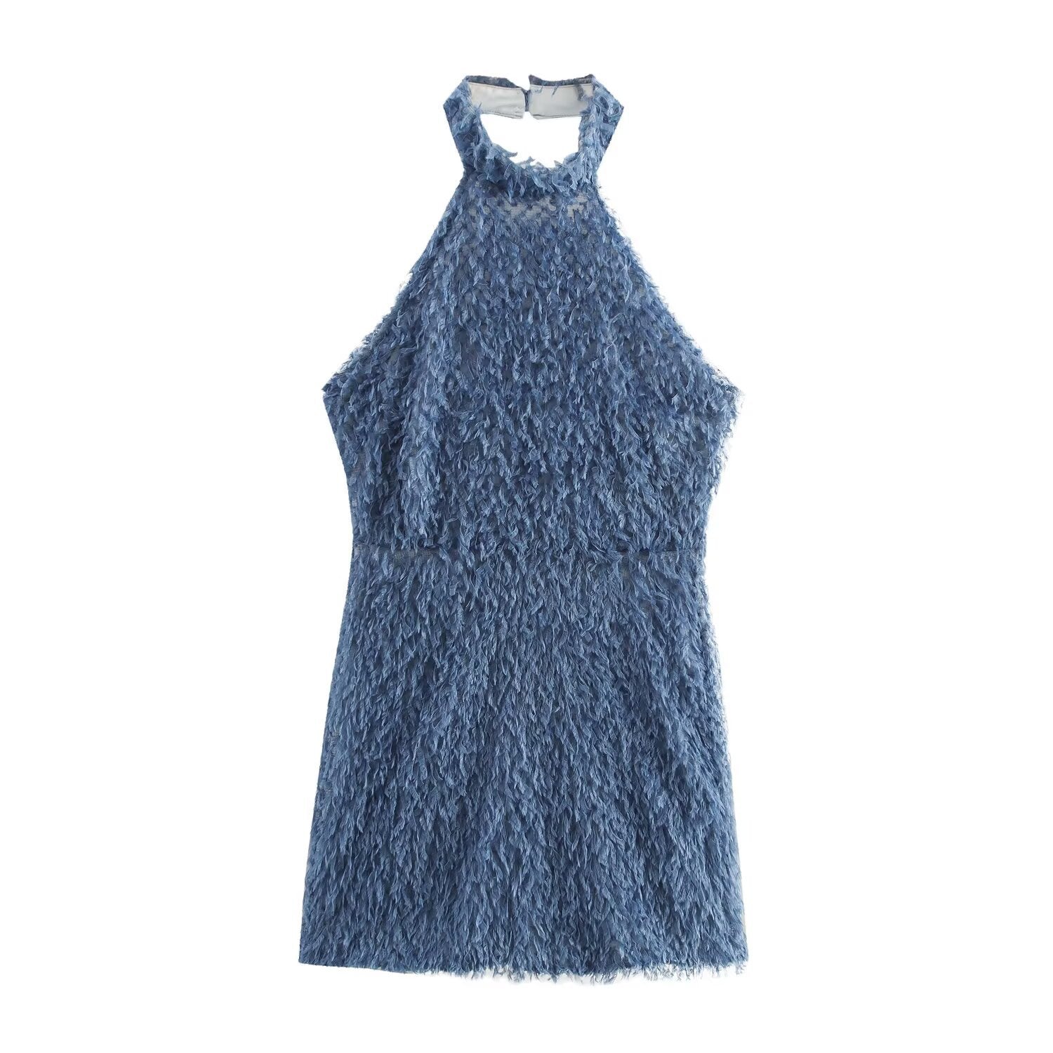 Neck collar sleeveless backless waist cinched short skirt dress for women