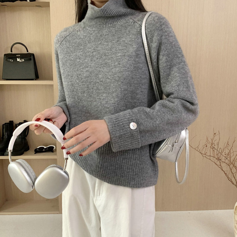 Thick Knitted Sweater for Women with High Neck and Loose Fit Design