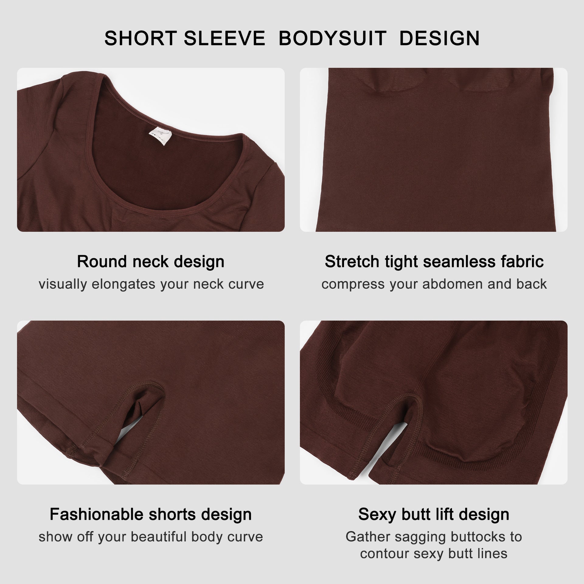 Waist-Cinching Bodysuit for Women Shapewear Short Sleeve Bodysuit with Butt-Lifting Effect