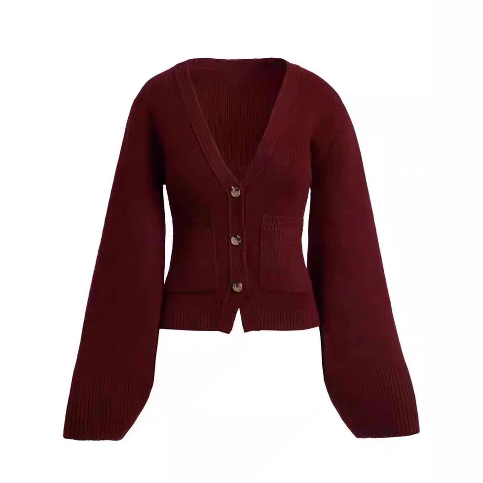 Casual Solid Color V-neck High Waist