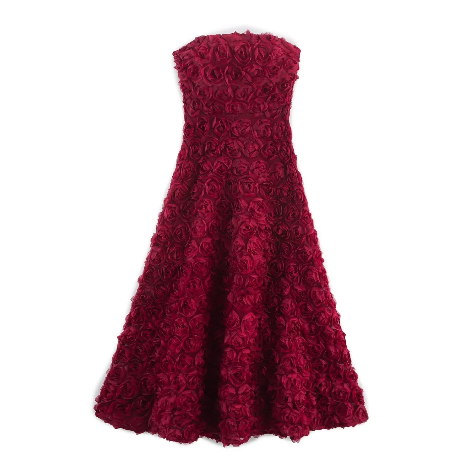 Temperament strapless collar sleeveless waist cinched three-dimensional flower dress for women