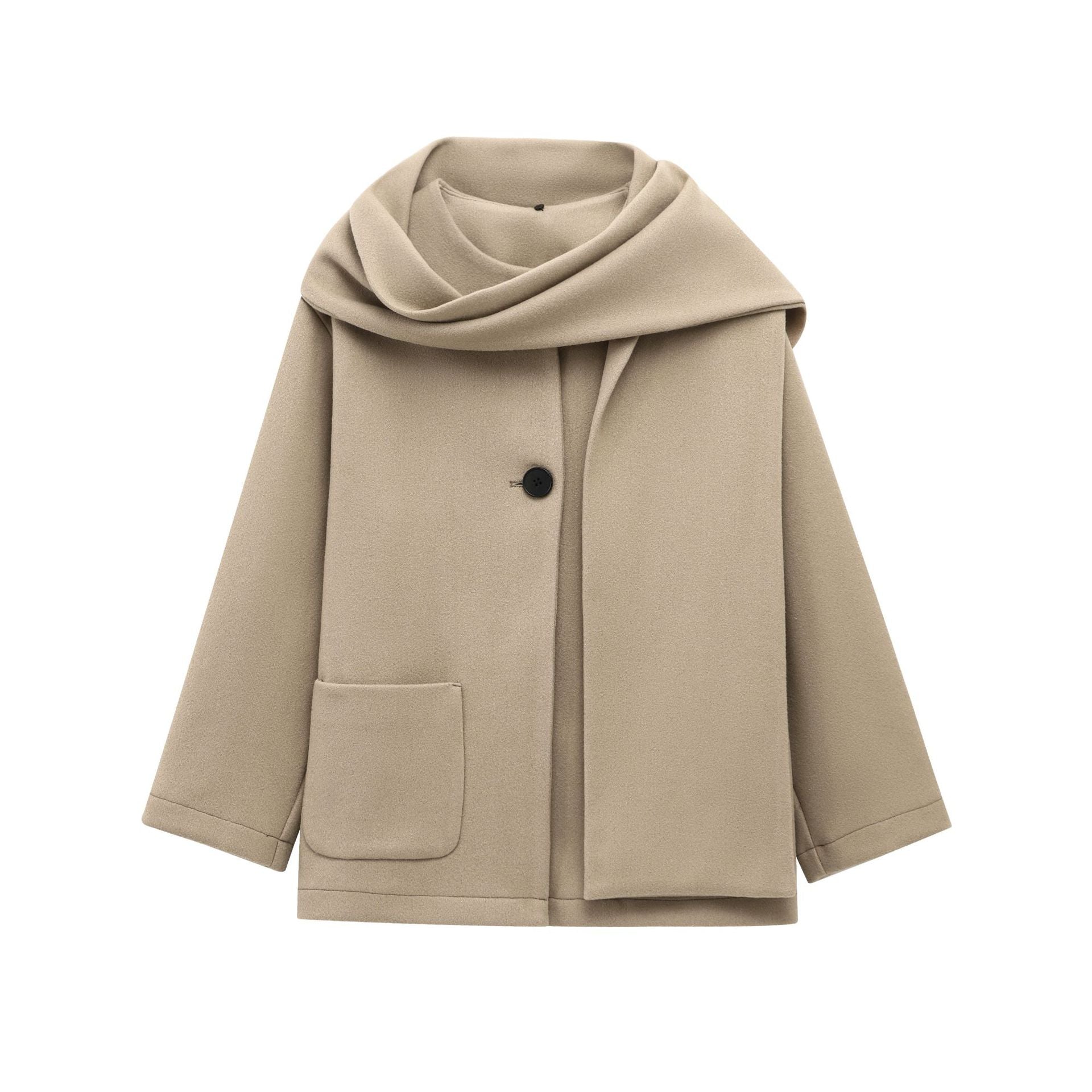 Women's Fashion Casual Blended Fabric Coat with Scarf