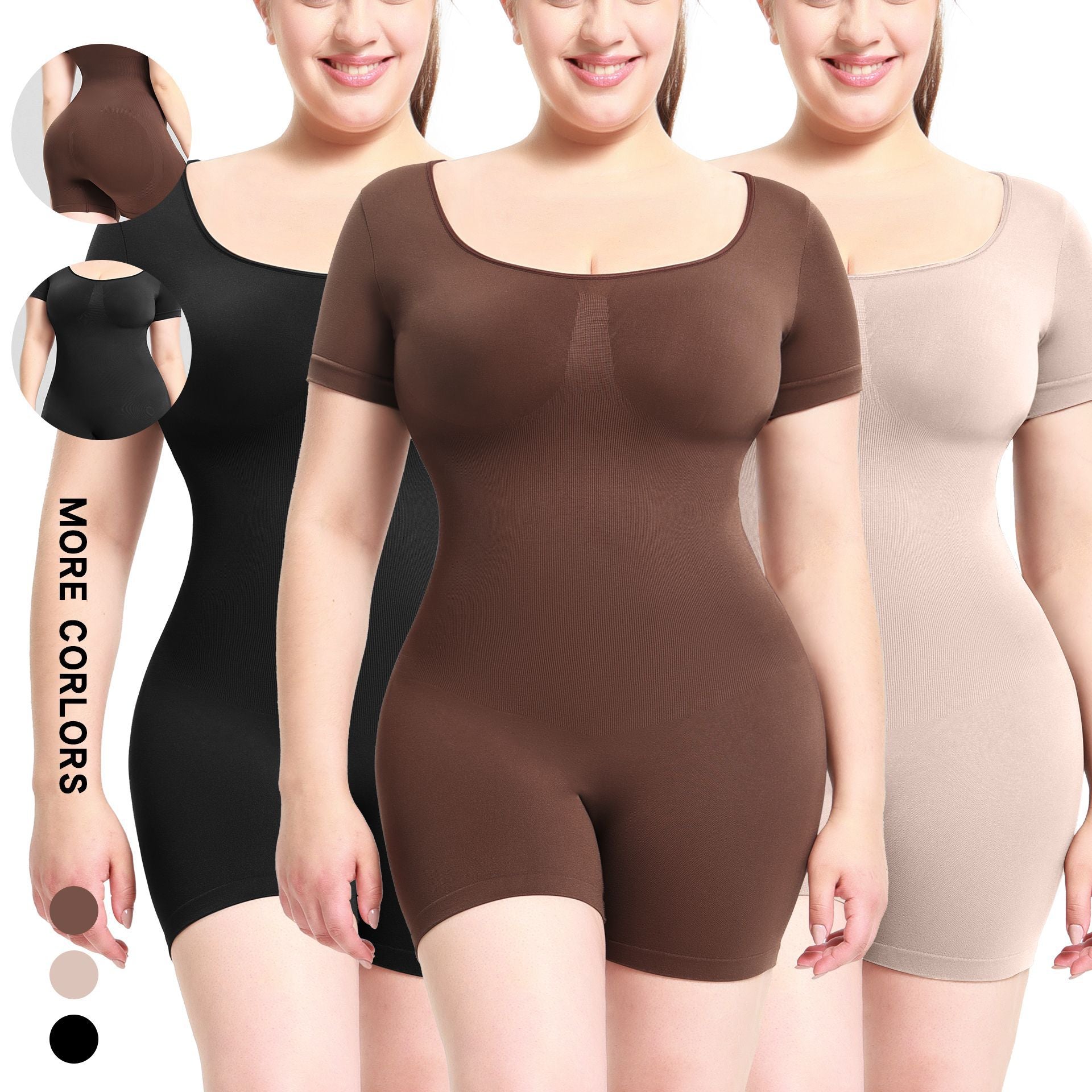 Waist-Cinching Bodysuit for Women Shapewear Short Sleeve Bodysuit with Butt-Lifting Effect