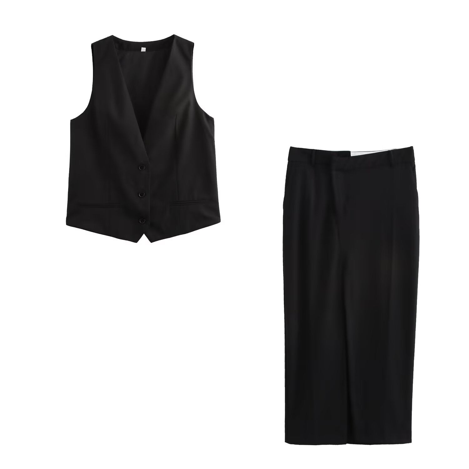 Women's Fashion Satin Back Texture Camisole + Slit Midi Skirt Set