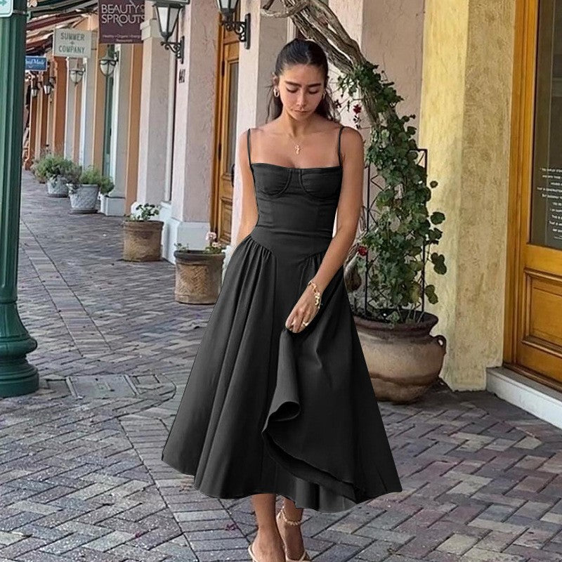 Summer Women's French Fashion Retro Banquet Celebrity Style Strapless Backless Long Dress