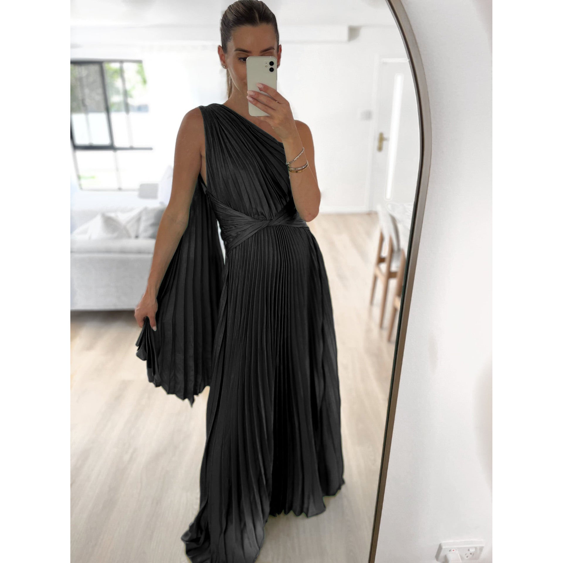Off-the-Shoulder Pleated Casual Dress