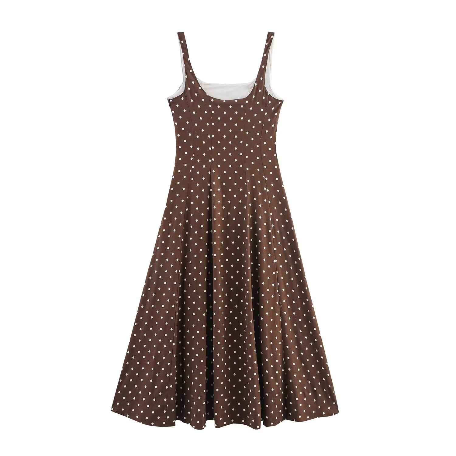 Versatile waist cinching polka dot suspender jumpsuit long skirt