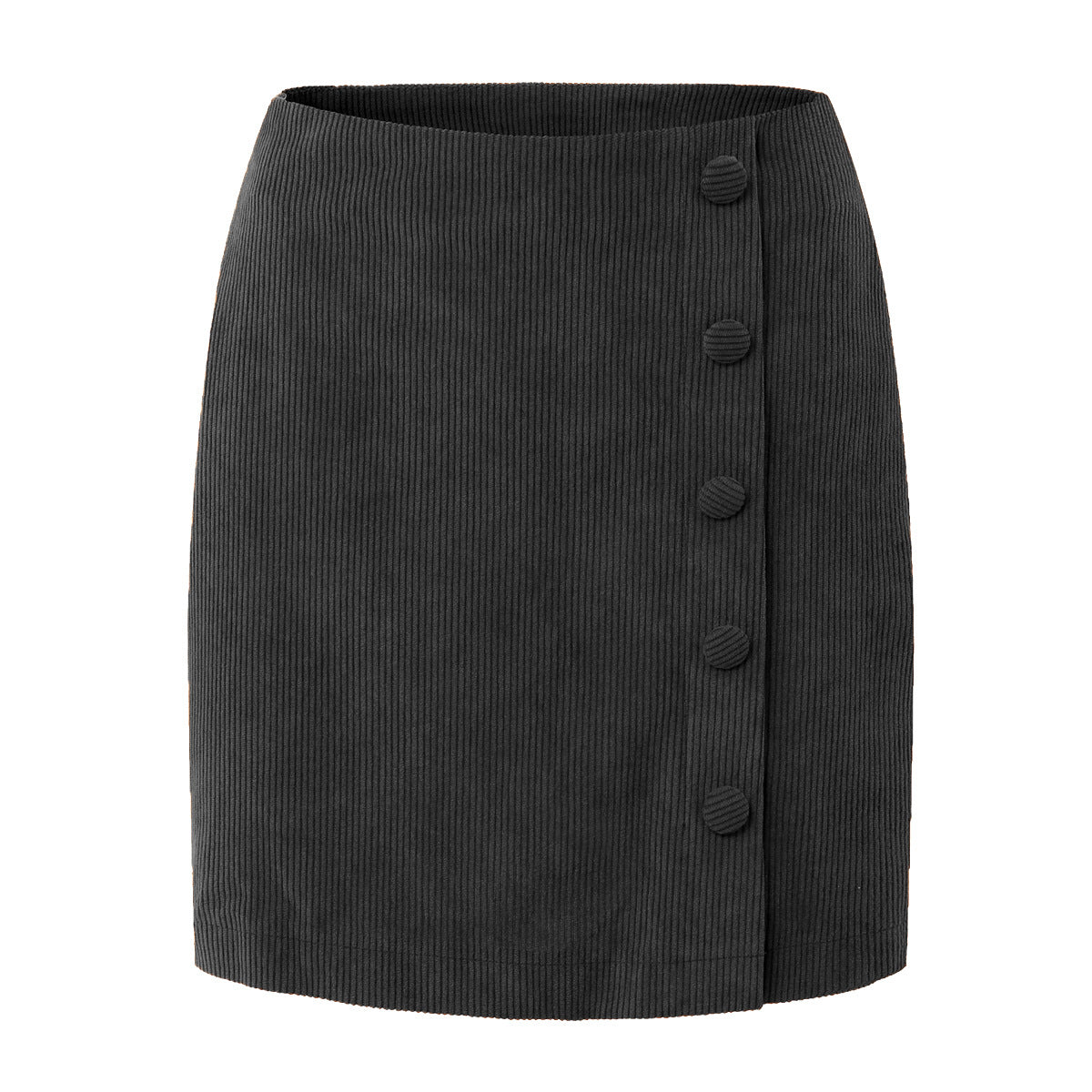 Solid Color  Button Zipper Short Skirt High Waist Fitted Pencil Skirt
