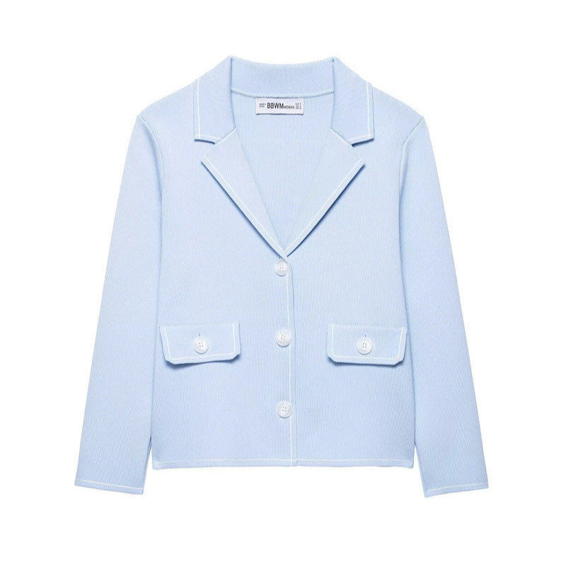 Elegant  Style Women's Knitted Jacket with Decorative Edges and Skirt
