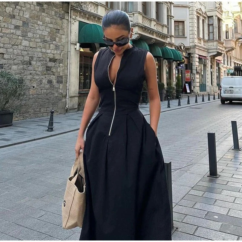 Zipper Dress with High Waist Slim Fit for Daily Wear
