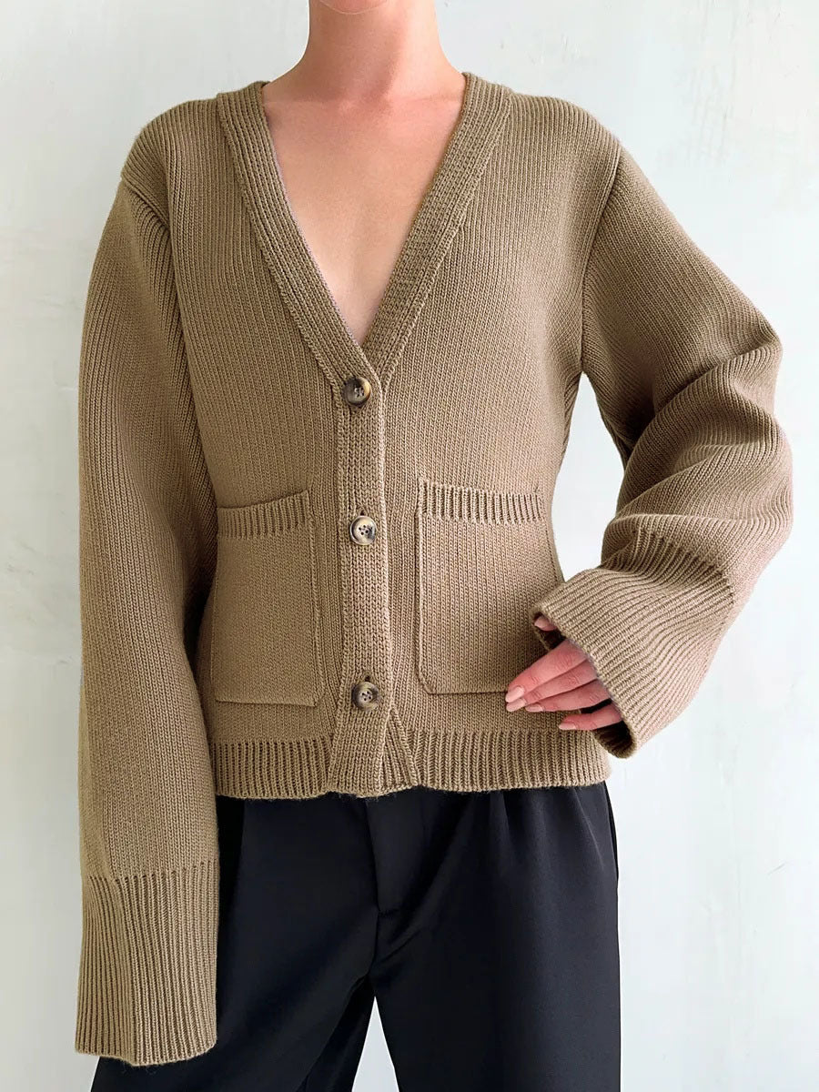 Casual Solid Color V-neck High Waist