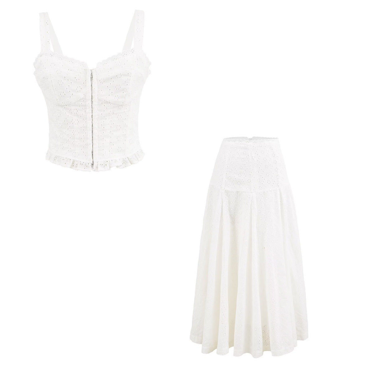 Women's European and American style embroidered lace camisole top+skirt set