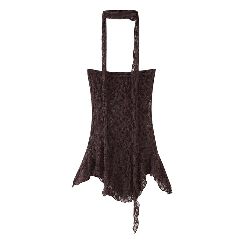 Style Women's Fashionable Lace Top with Scarf Decoration and Flare Pants