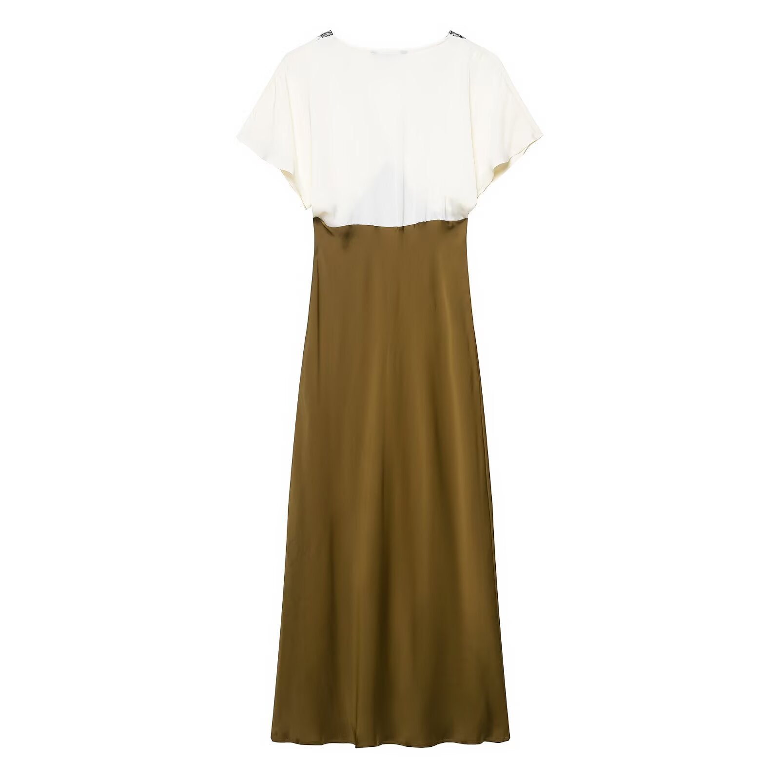V-neck short sleeved spliced waist A-line dress for women