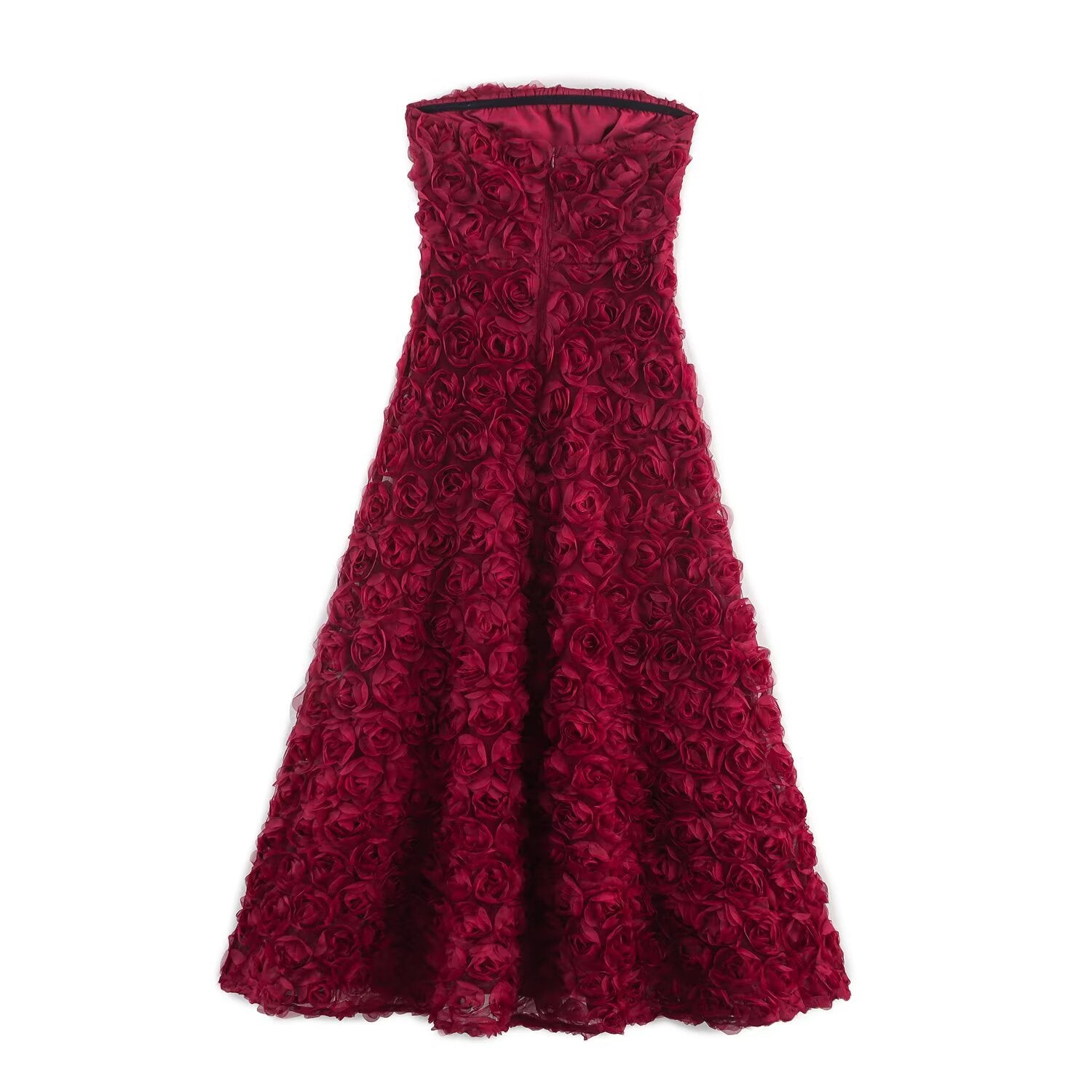 Temperament strapless collar sleeveless waist cinched three-dimensional flower dress for women