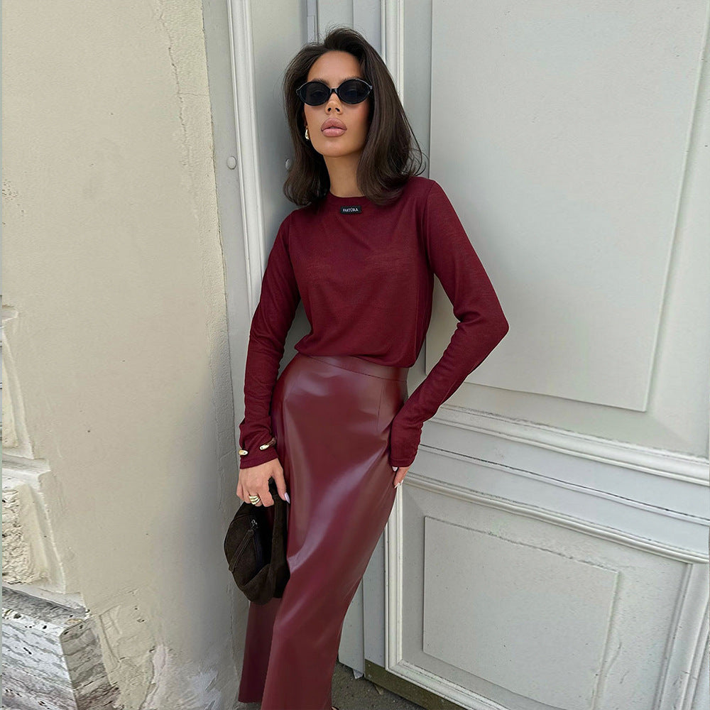 Bodycon Skirt Fashion Leather Skirt High-end Fitted PU Skirt