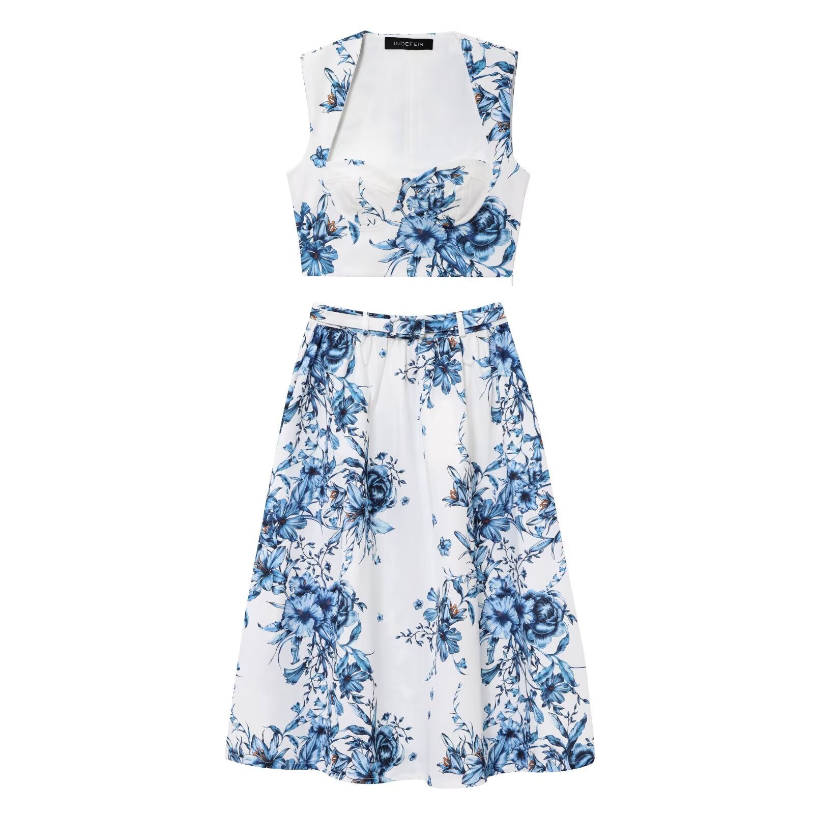 Printed short top+printed long skirt set for women