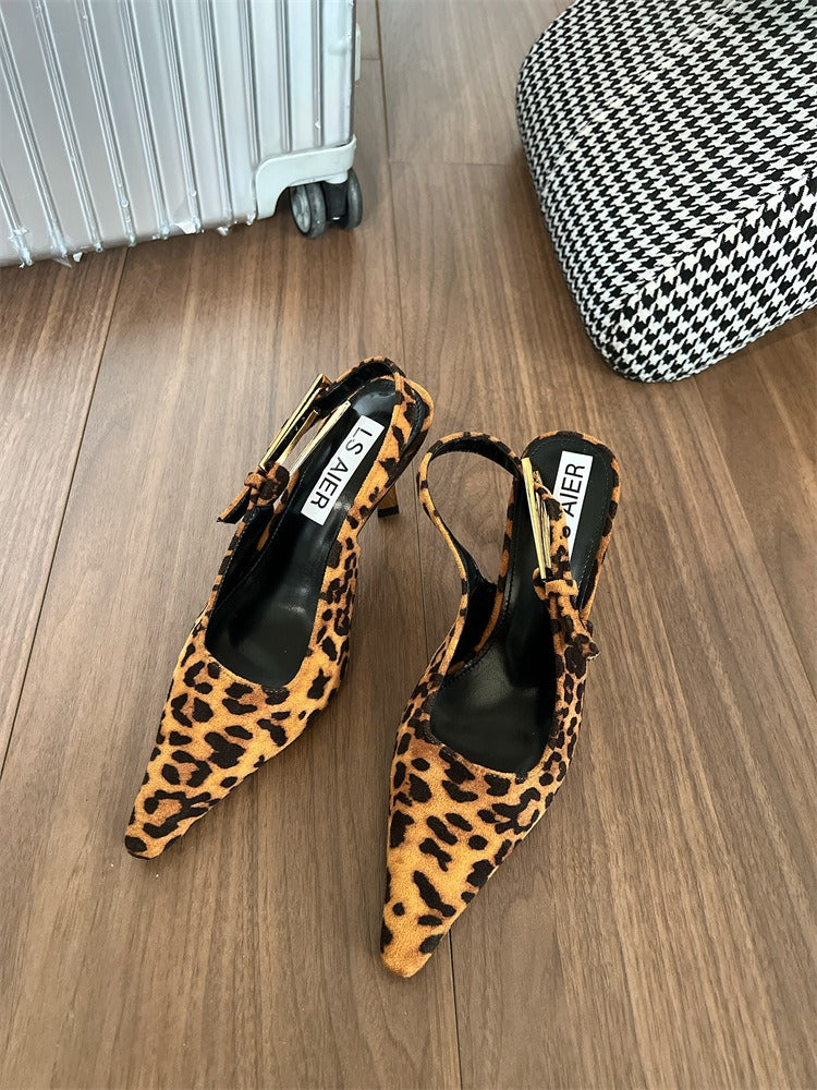 Fashionable temperament European and American style denim leopard print shoes for women stiletto high heels for women