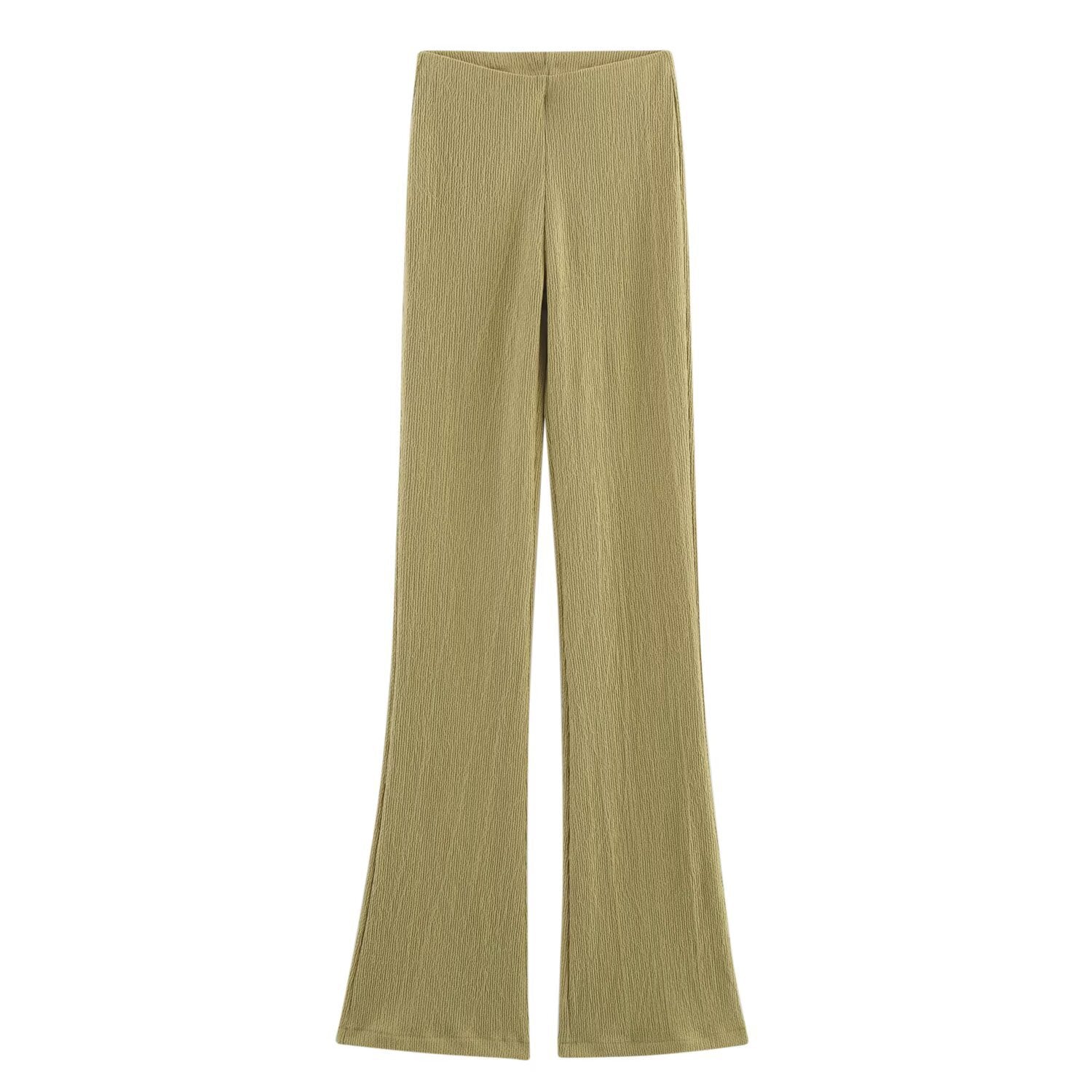 Fashionable slim button decoration texture knitted top+flared pants set
