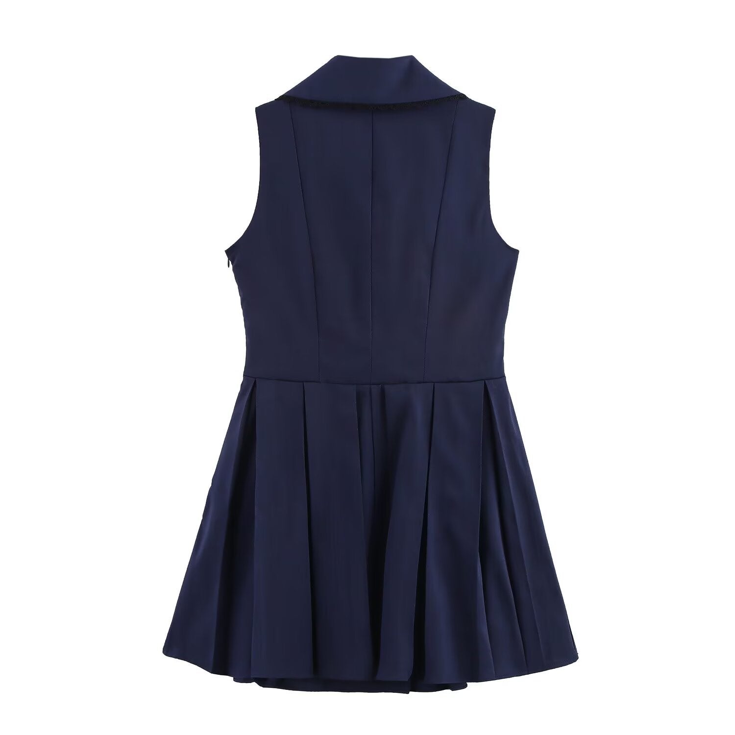 Collar sleeveless three button waist cinched short skirt dress for women