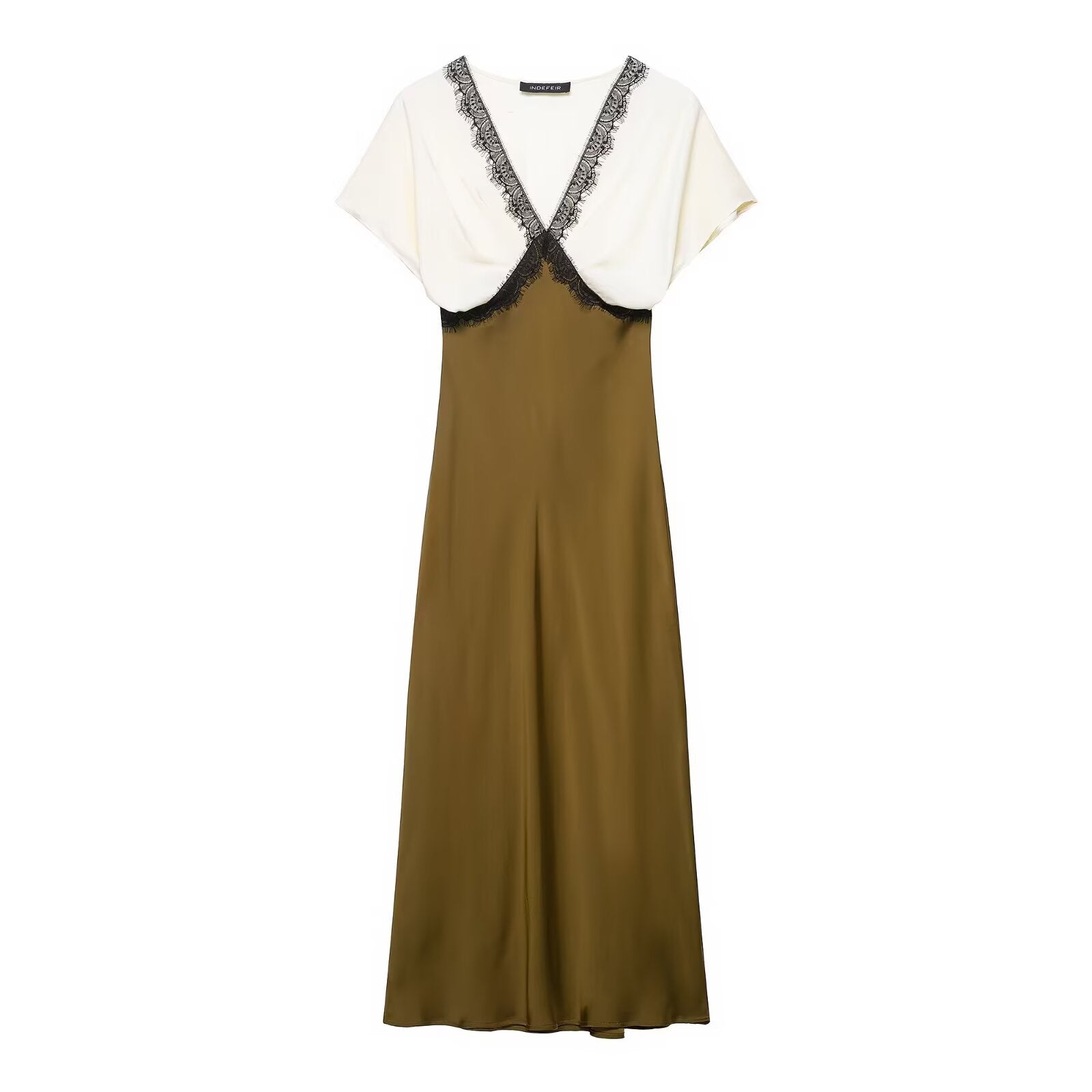 V-neck short sleeved spliced waist A-line dress for women