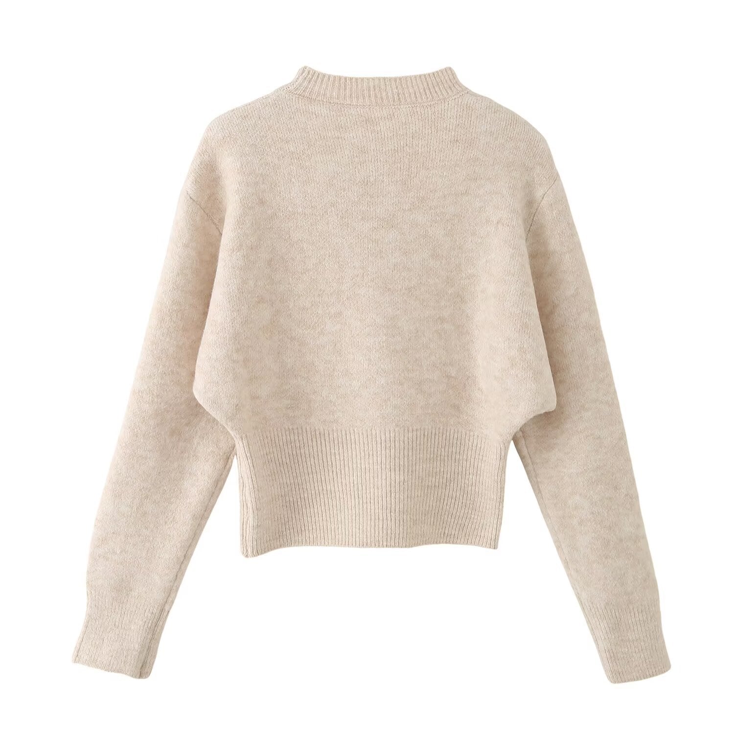 Bottom zipper round neck long sleeved pullover sweater