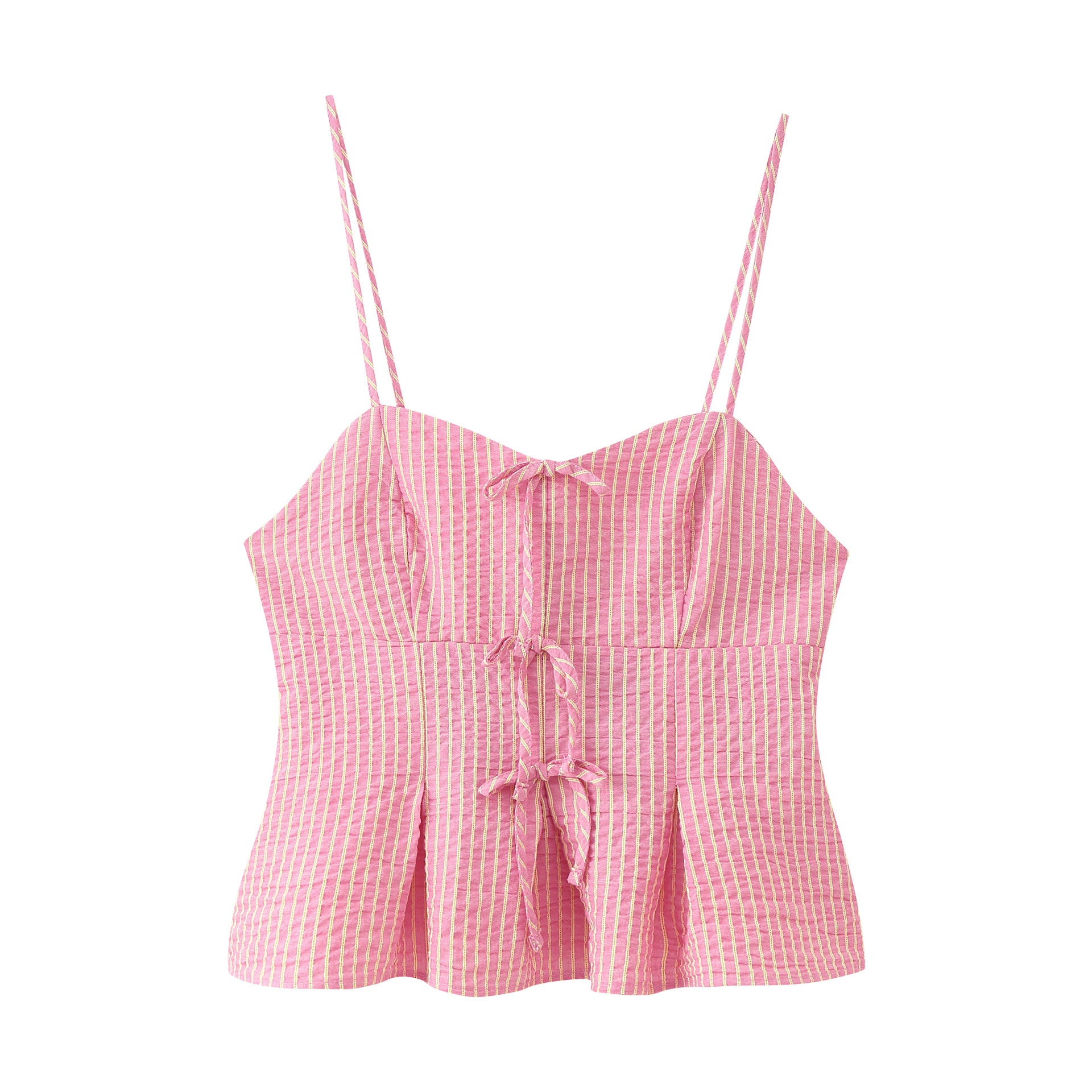 Women's Clothing Bow Decorated Striped Top + Long Pants Set