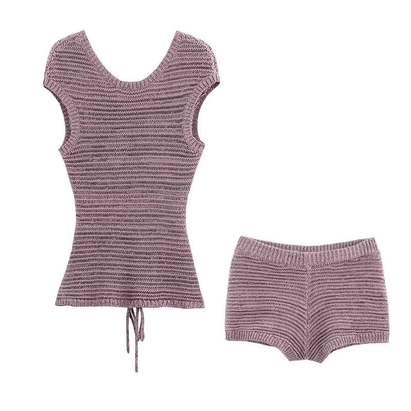 Summer New Style Women's Fashion Sexy Spicy Girl Sleeveless Knit Top and Shorts