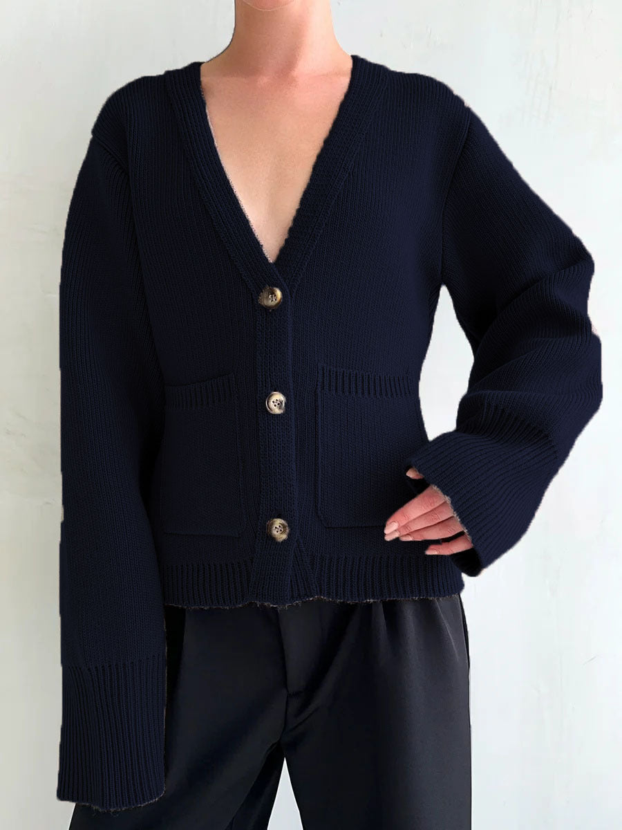 Casual Solid Color V-neck High Waist